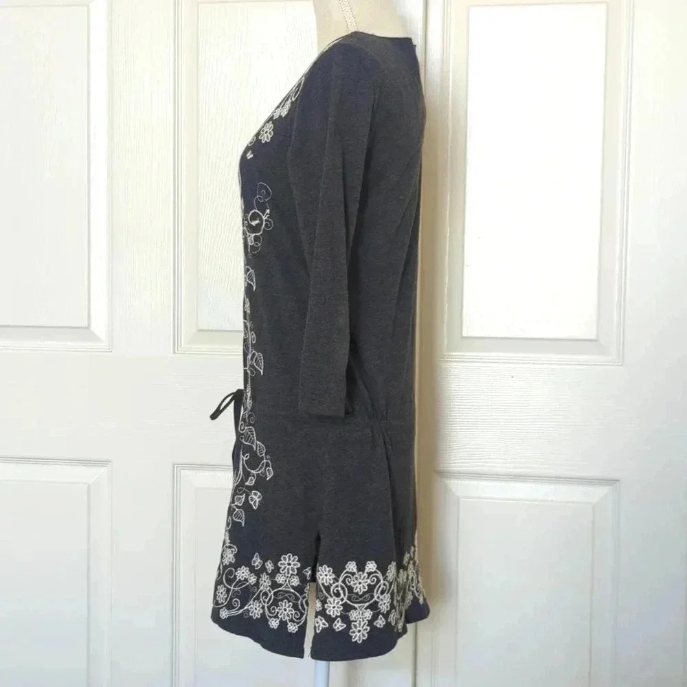 Johnny Was Floral & Butterfly Embroidered Tunic Dress in gray and white - Picture 4 of 7
